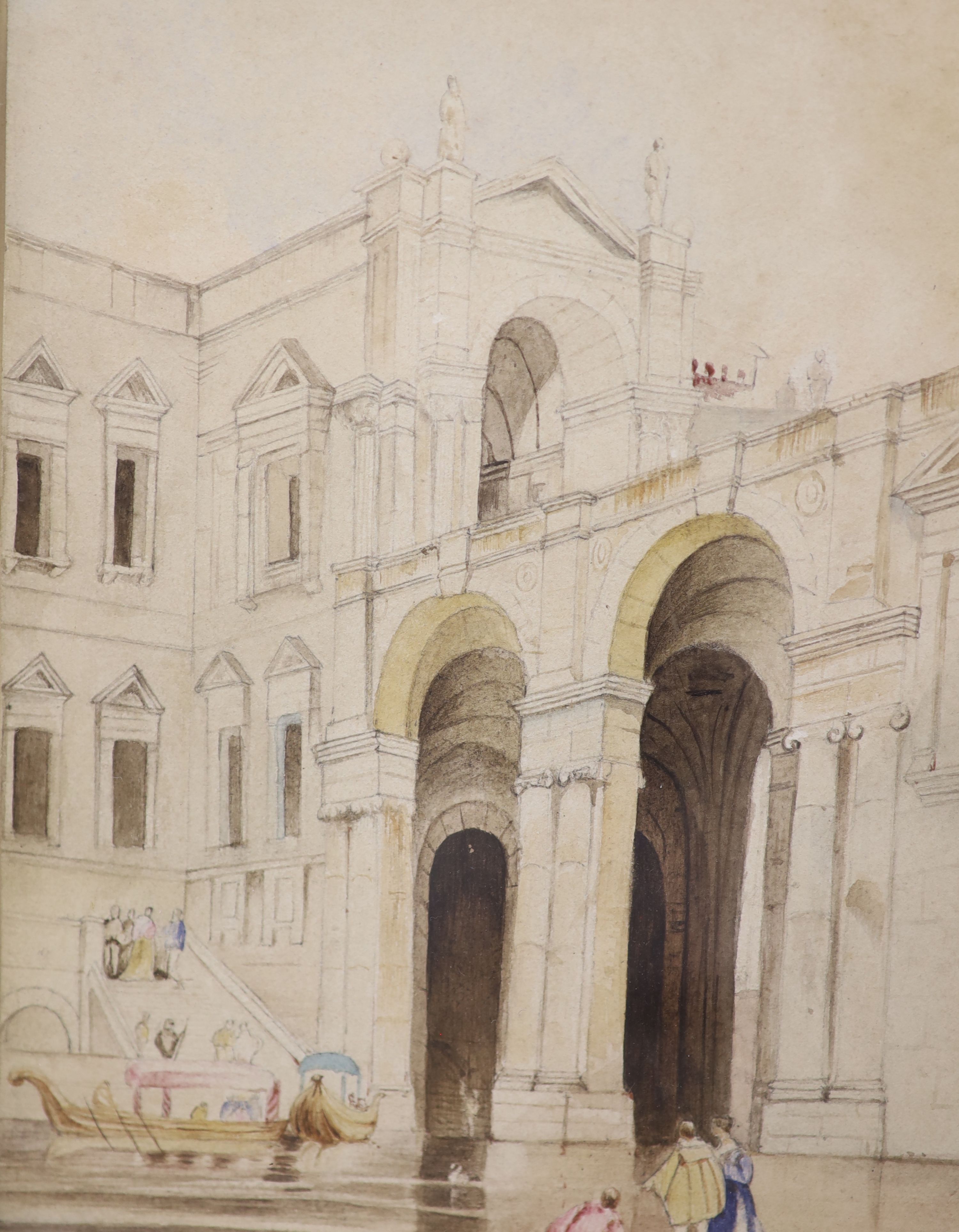 Manner of Prout (19th C.), pair of watercolours, Views of Venice, 23 x 19cm